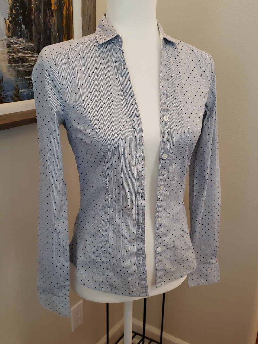 H&M Women's Button Fown Shirt. Size 2. Stripes And Polka Dots